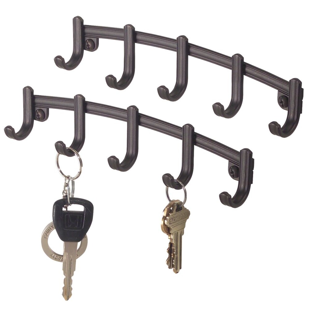 mDesign Small Wall Mount Key Ring Holder Hook Rack with 5 Hooks, 2